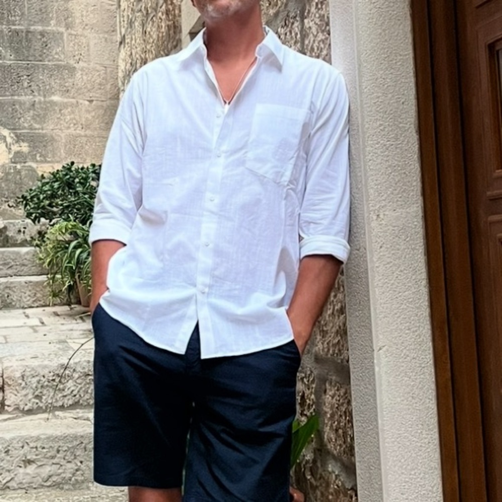 White Italian Linen Long Sleeve Shirt